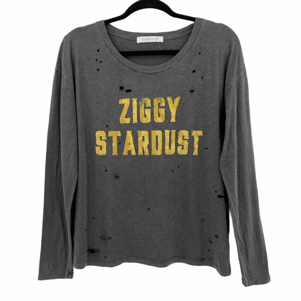 Daydreamer Gray Long Sleeve Tee with Gold Print